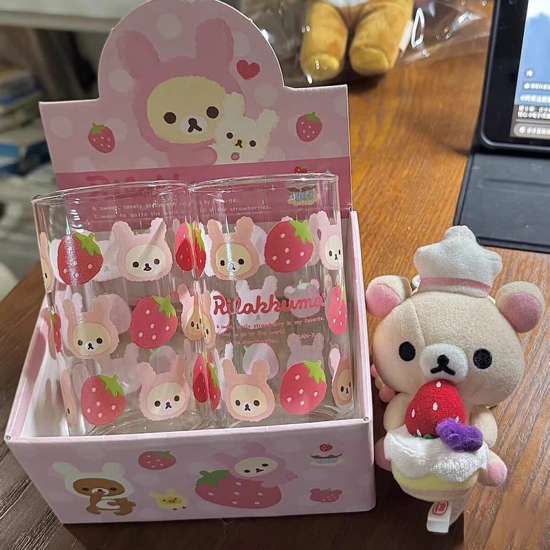 Coffee Tea Shop - Rilakkuma Glass Cup Cute Cartoon Strawberry