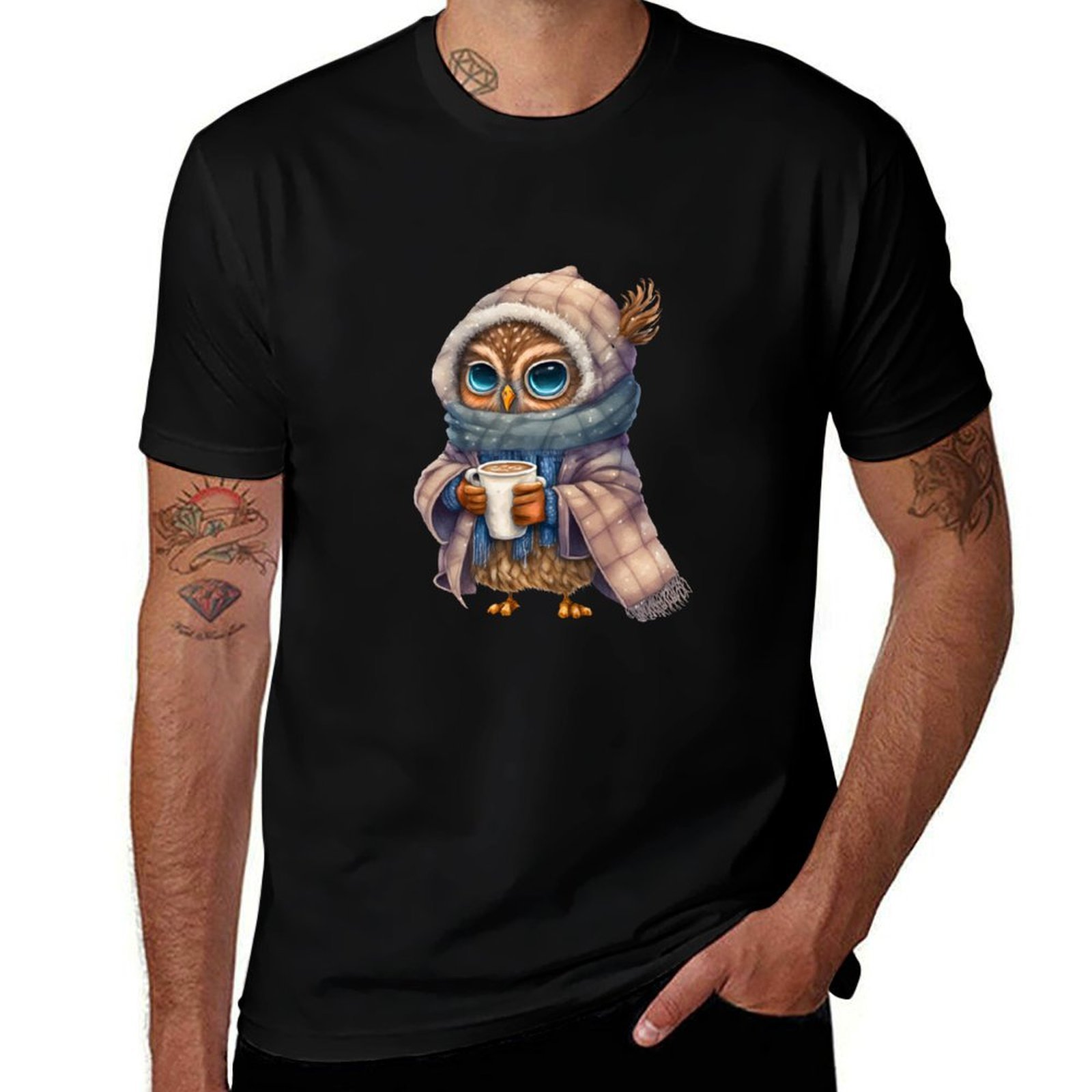 Cute Owl drinking hot coffee o - Coffee Tea Knits recension och pris