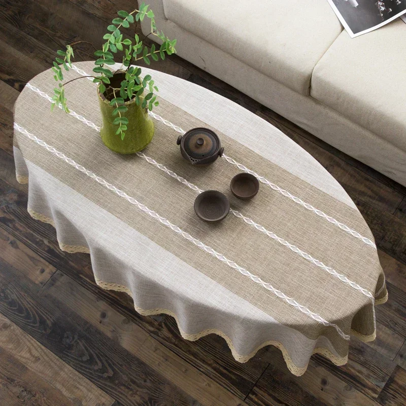 Cotton and Linen Oval Tableclo - Coffee Tea Knits recension och pris